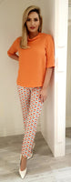 Cream Blue & orange Print Trousers