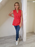 Coral Red vneck sleeveless Top