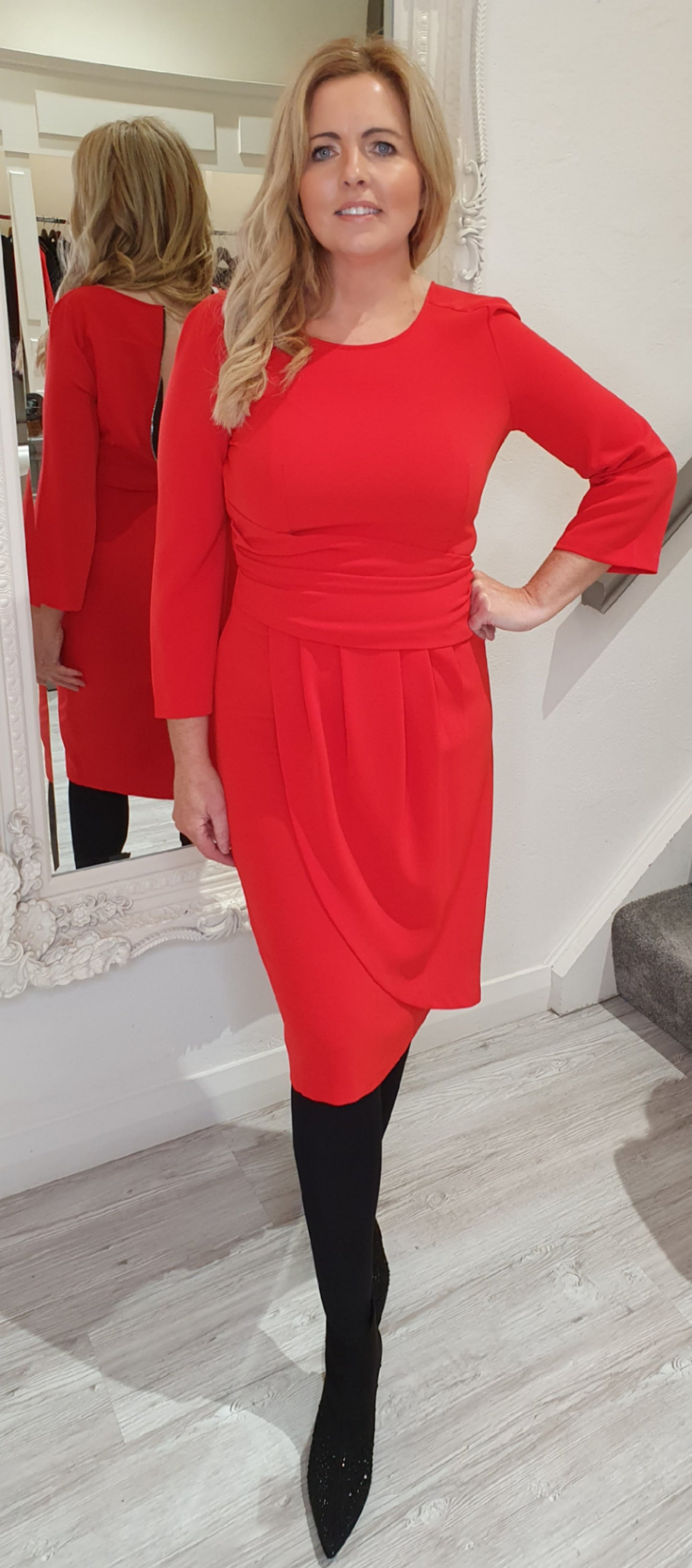 Red Wrap Around Waist Dress