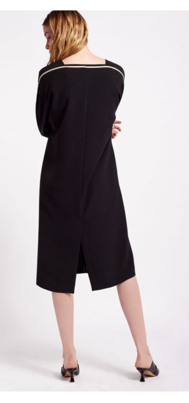 Black Midi Dress with Cream Trim