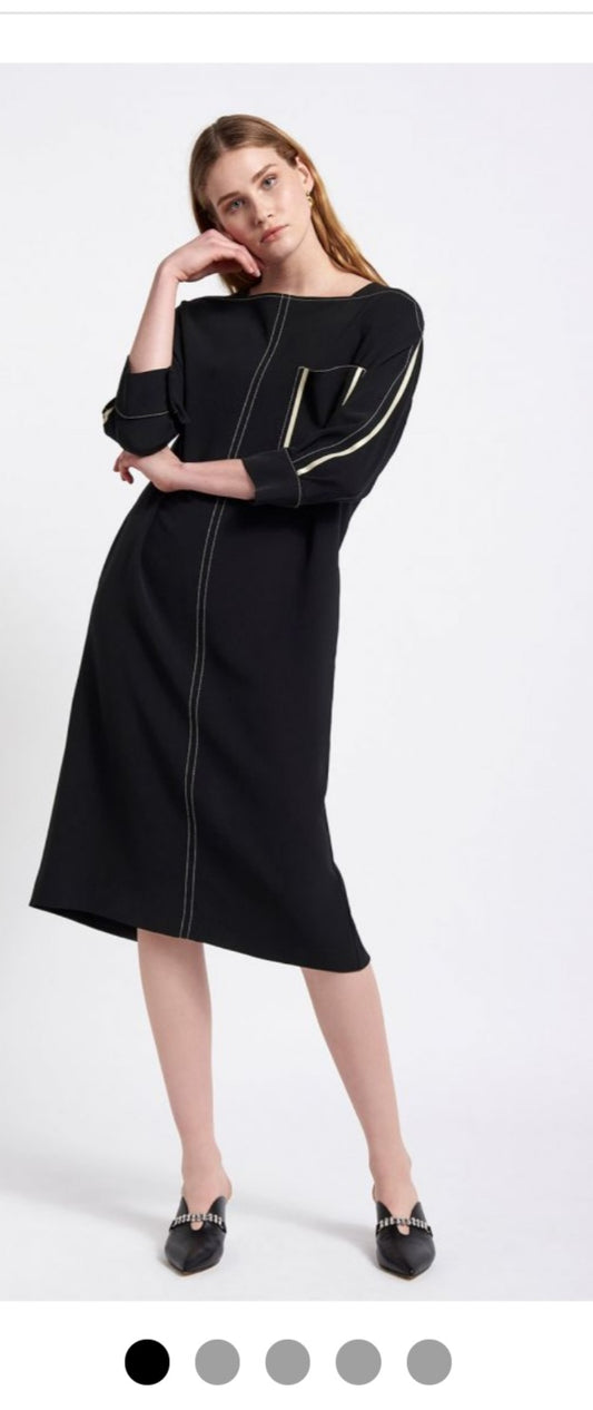 Black Midi Dress with Cream Trim