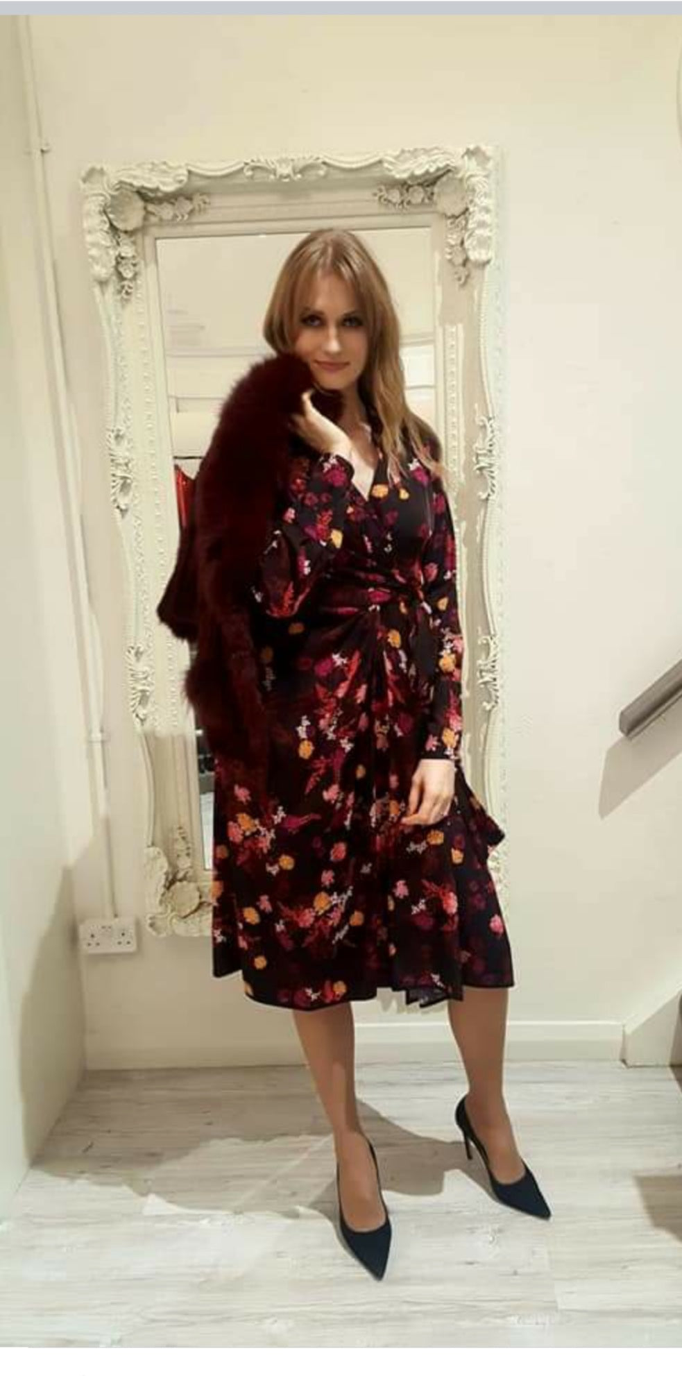 Burgundy Floral Print Dress