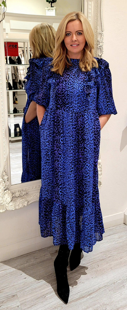 Cana Cobalt Dress With Animal Print