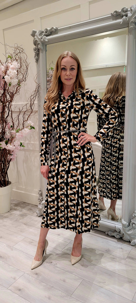 Black And Rust Printed Dress