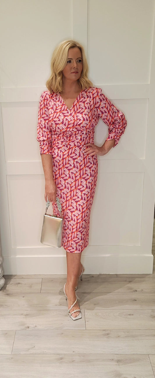 Pink Printed Midi Dress