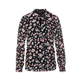 Black Animal Print Sporty Blouse With Flowers.