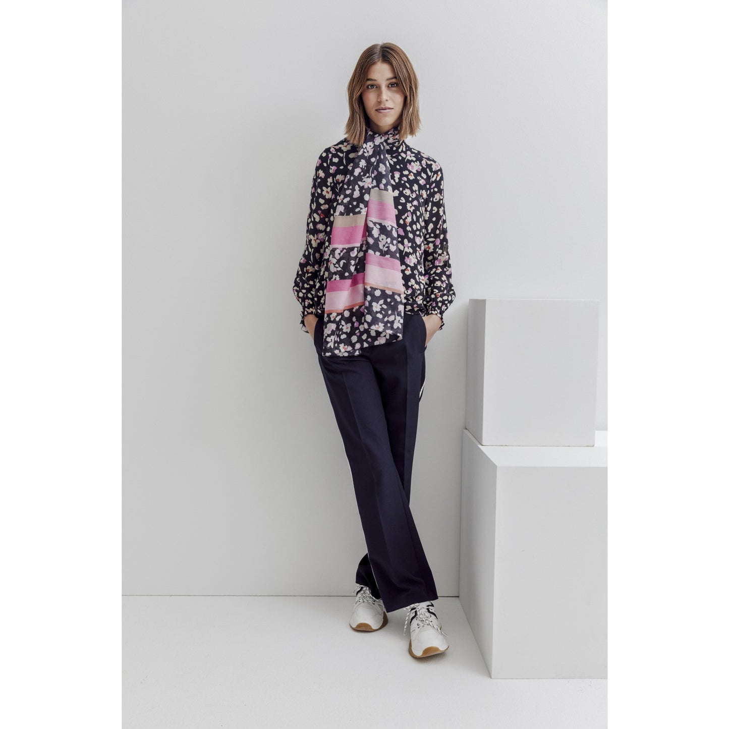 Black Animal Print Sporty Blouse With Flowers.