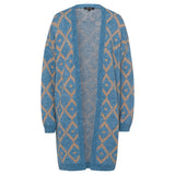 Blue And Camel Knit Long Cardigan