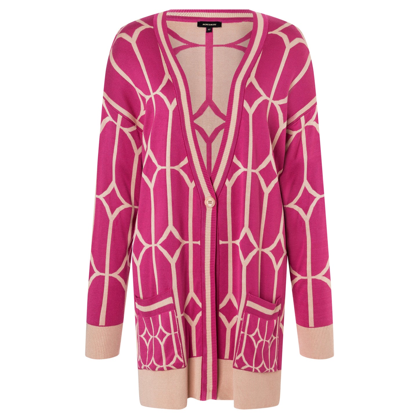 Pink And Beige Printed knit Cardigan