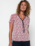 Pink/Navy Top With Flower Print