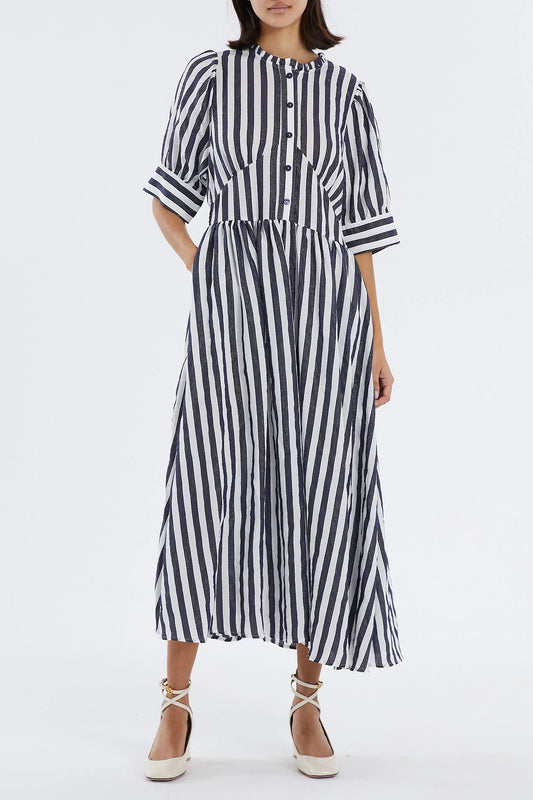 Boston Navy And White Stripe Midi Dress