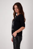 ELASTIC JERSEY SHIRT WITH ¾ SLEEVES AND RHINESTONES