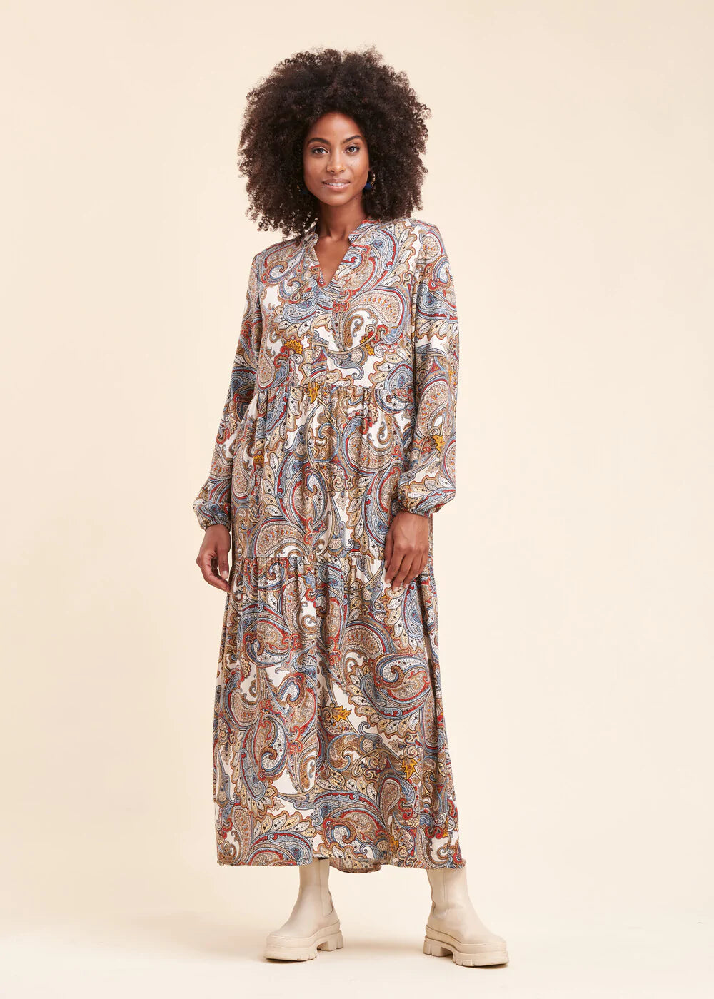 Blue And Red Dress With Paisley Print