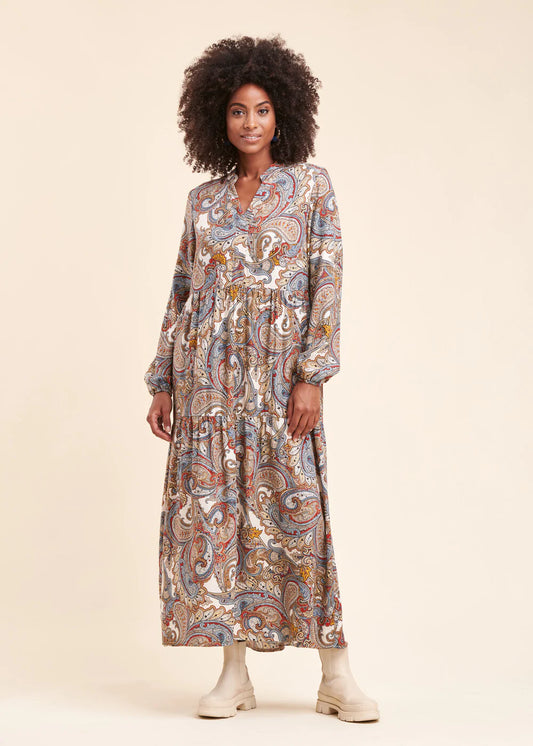 Blue And Red Dress With Paisley Print