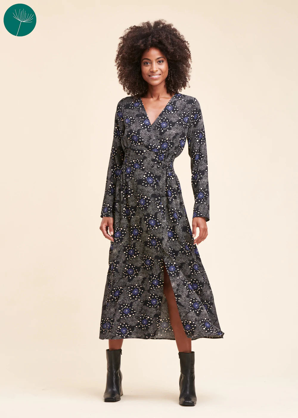 Navy Print Rumoi Mide Dress