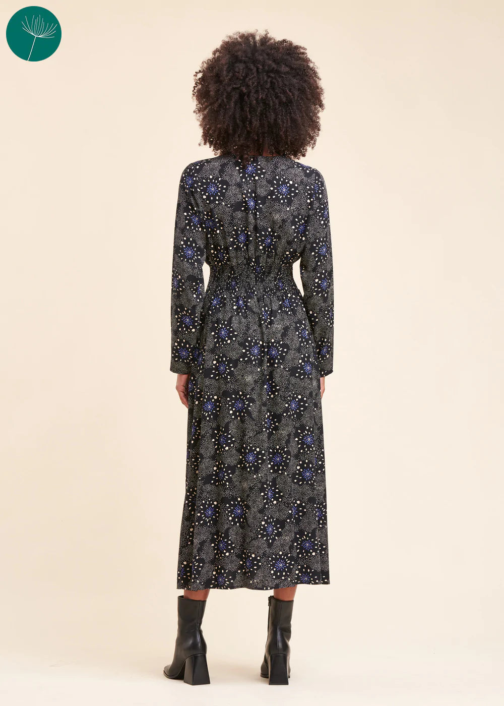 Navy Print Rumoi Mide Dress