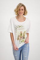 Cream Cotton T-Shirt With Green Jungle Print