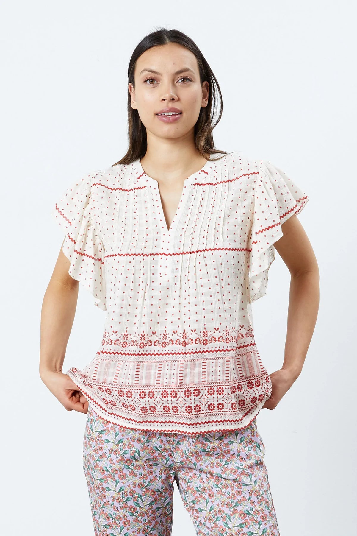 Isabele Crem Top With Polka Dot Print
