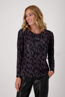 Black And Grey Jersey Top With Animal Print