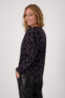 Black And Grey Jersey Top With Animal Print