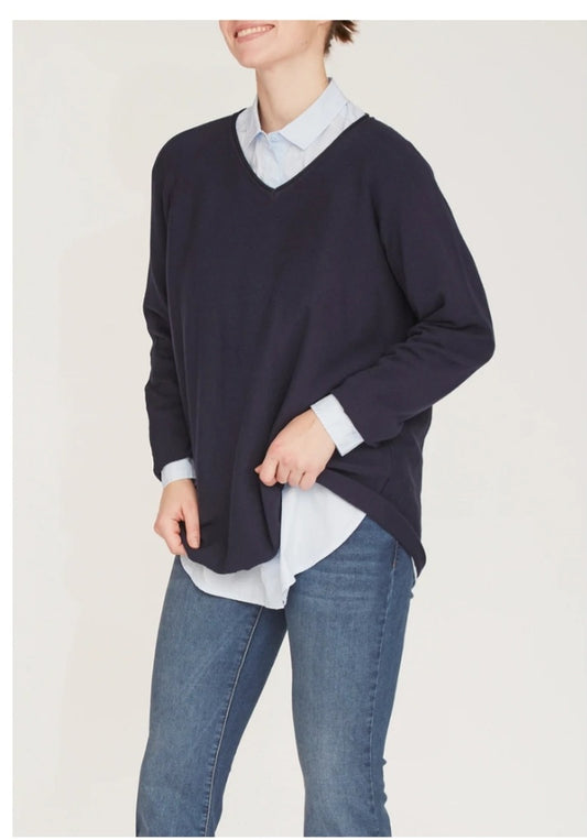 Navy Vneck Knitted Jumper