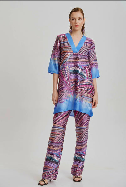 Blue And Pink Printed Palazzo Trousers