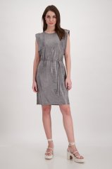 SILVER METALLIC MIDI DRESS WITH BELTED WAIST