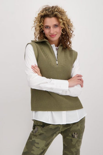 KNIT SLIPOVER WITH TROYER COLLAR AND ZIP