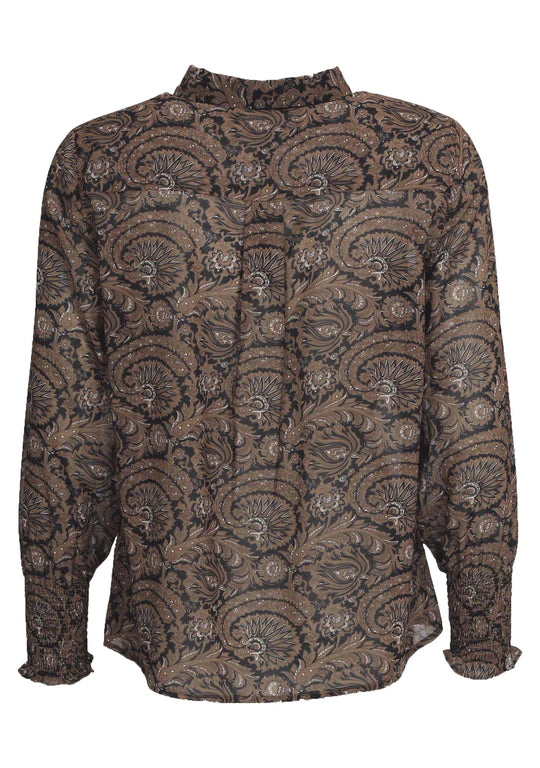 Tan And Black Paisley Top