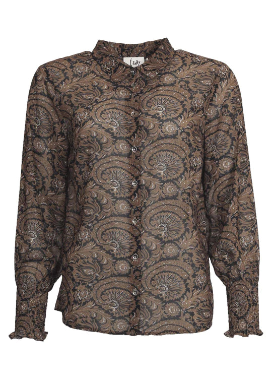 Tan And Black Paisley Top