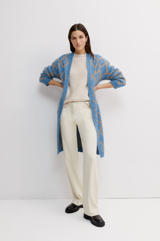 Blue And Camel Knit Long Cardigan