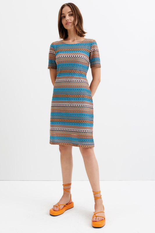 Blue Printed Jersey Dress