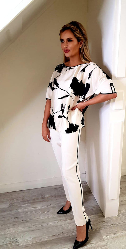 Cream Trousers with Black Edging